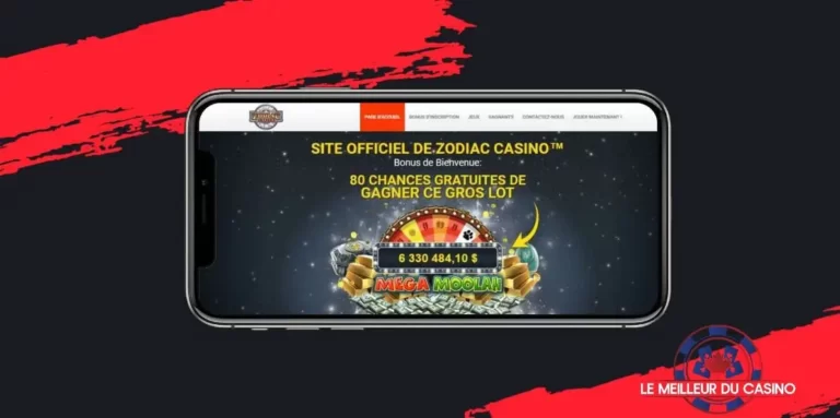 la page daccueil du casino en ligne Zodiac sur un smartphone en mode paysage sur un fond noir
