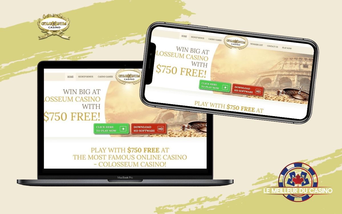 la page daccueil de Colosseum Casino sur un smartphone et un macbook pro test et avis de ce casino virtuel realise par lemeilleurducasino