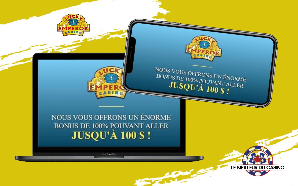 la page daccueil de Lucky Emperor Casino sur un smartphone et un macbook pro test et avis realise par lemeilleurducasino