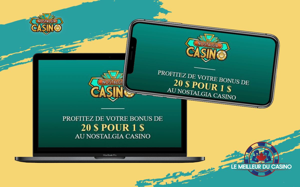 la page daccueil de Nostalgia Casino sur un smartphone et un macbook pro test et avis realise par lemeilleurducasino