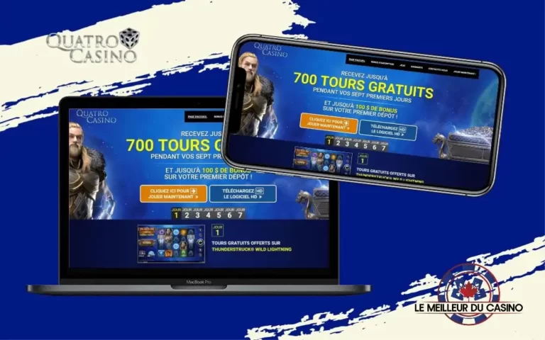 photo dun smartphone et dun macbook pro connecte a la page daccueil du casino en ligne Quatro