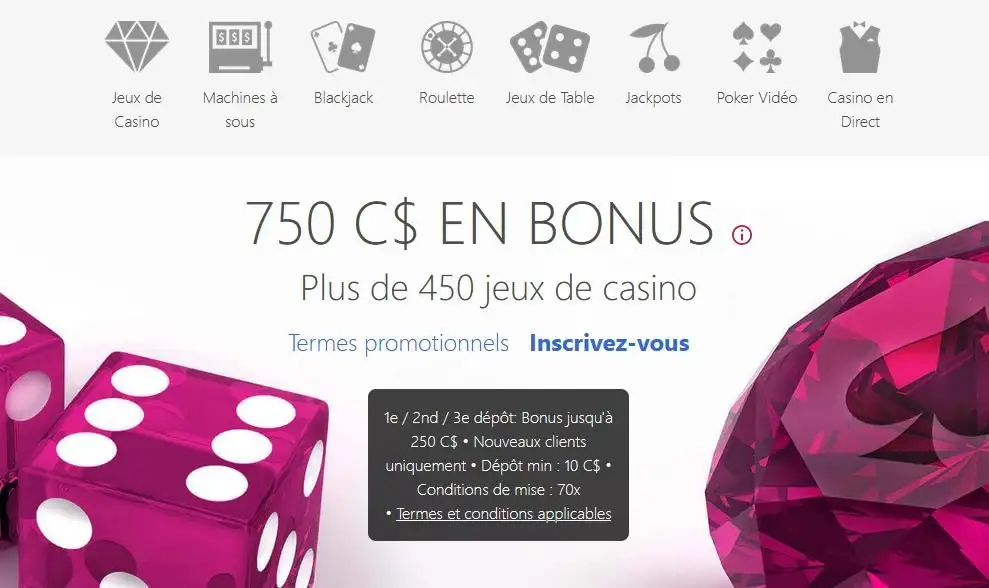 la page principale du casino en ligne francophone Ruby Fortune