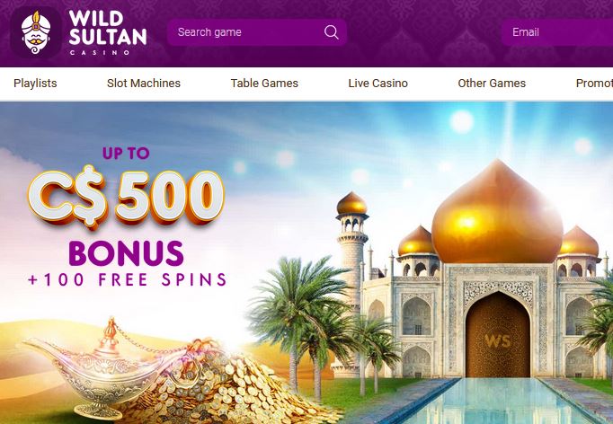la page principale du site Wild Sultan ou il faut sinscrire pour jouer au casino
