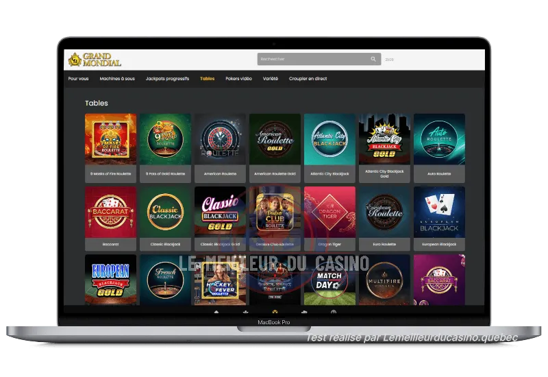 Test de Grand Mondial Casino sur MacBook Pro