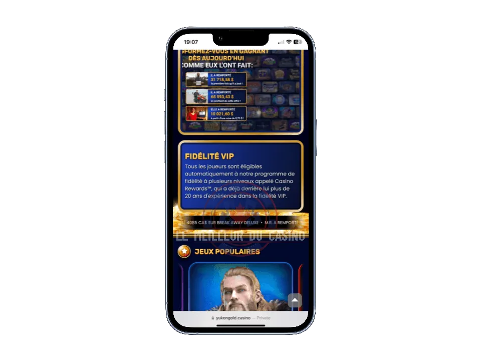 Test sur smartphone iPhone 13 Pro du casino Yukon Gold